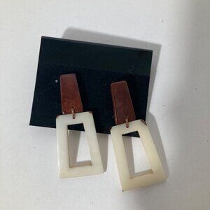 Tagua Nut Rectangular Post Earrings‎ Brown White 2"
